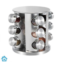 Stainless Steel Round Revolving Spice Rack 12 Pcs Jars Set