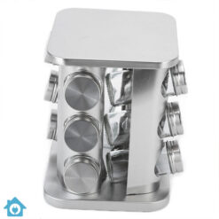 Stainless Steel Square Revolving Spice Rack 12 Pcs Jars Set