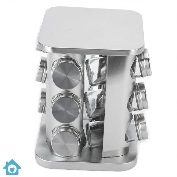 Stainless Steel Square Revolving Spice Rack 12 Pcs Jars Set 2 Stainless Steel Square Revolving Spice Rack 12 Pcs Jars Set