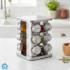Stainless Steel Square Revolving Spice Rack 12 Pcs Jars Set 4 Stainless Steel Square Revolving Spice Rack 12 Pcs Jars Set
